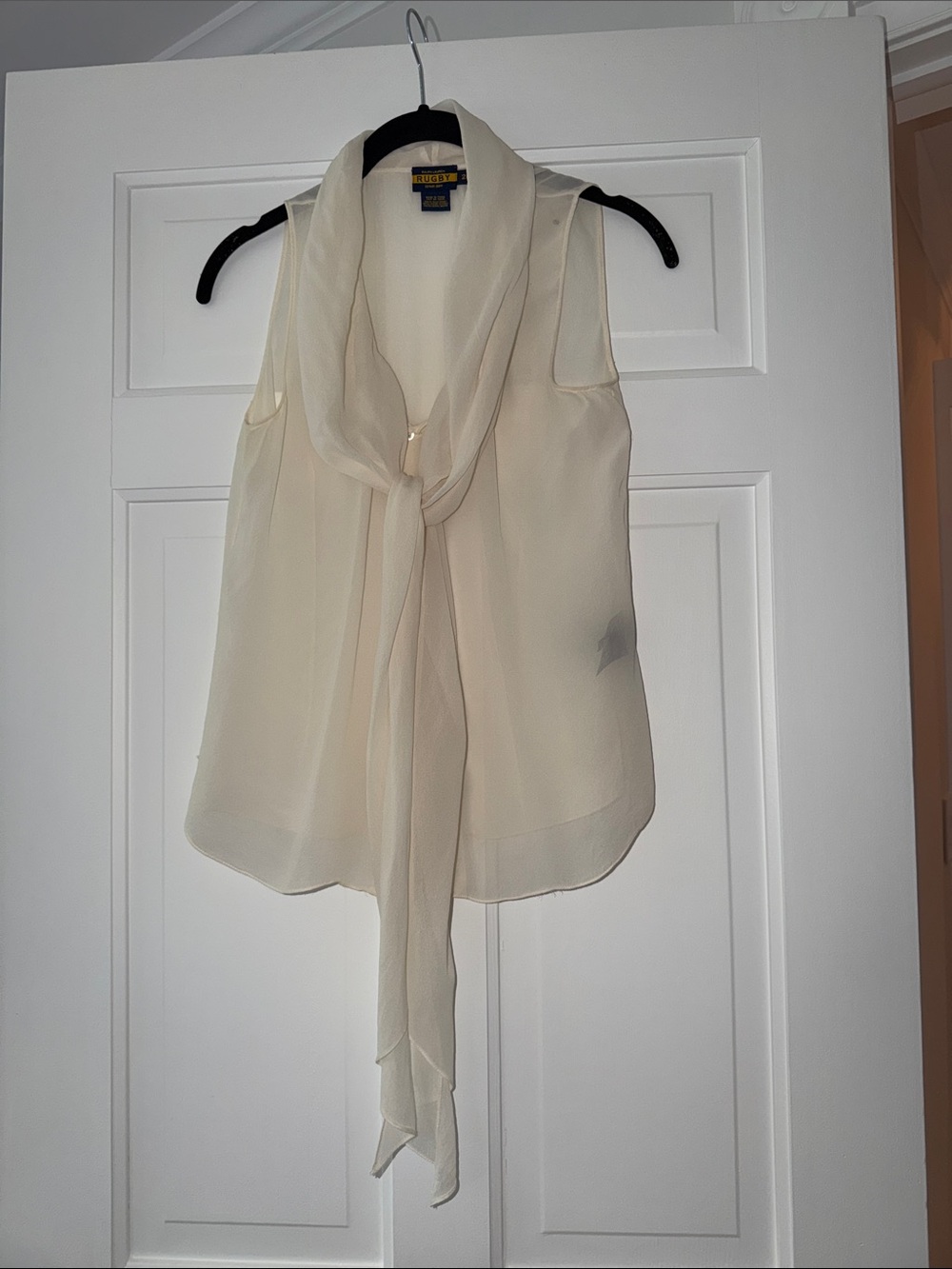 Rugby Ralph Lauren Cream Sheer Tie-Neck Chiffon Camisole